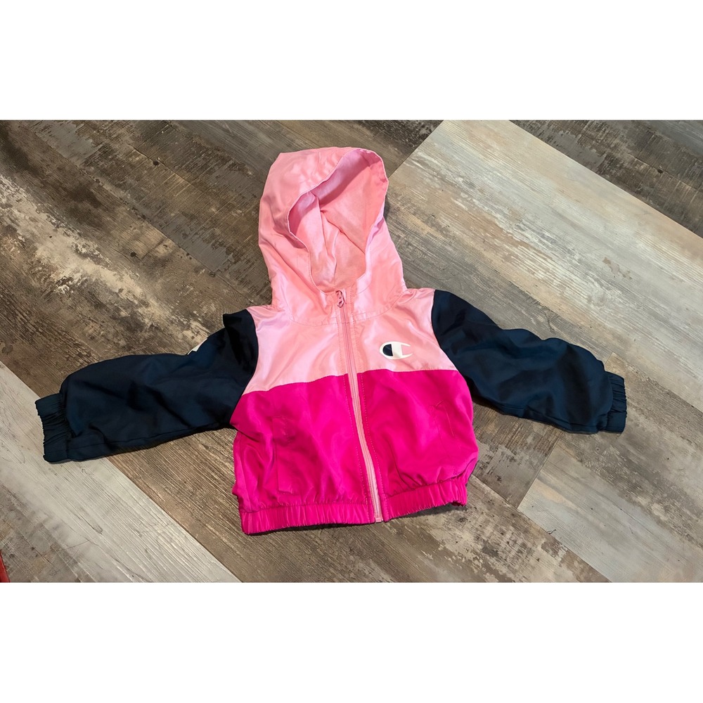 Champion Baby Girls Pink Navy Colorblock Hooded Windbreaker Jacket 18M